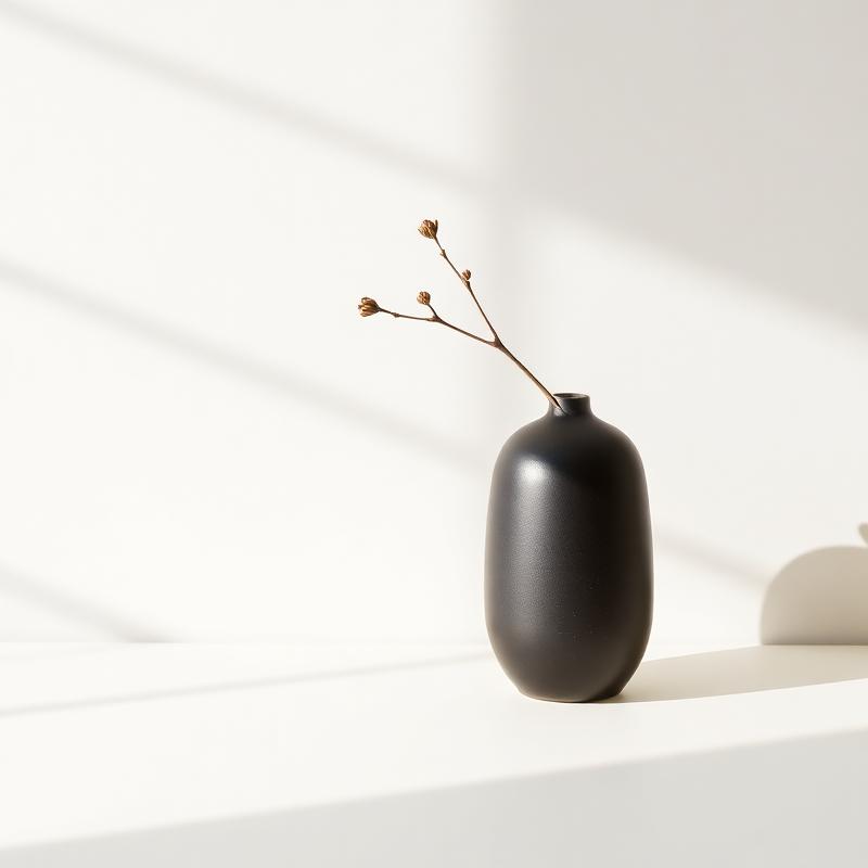 Minimal black vase with dried branch